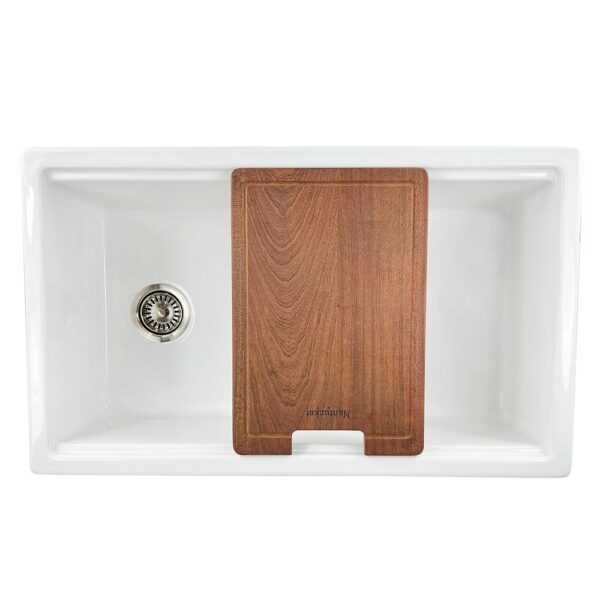 Nantucket Sinks Wellfleet-PS3320W Cape 33 Inch Fireclay Dual Mount Kitchen Sink with Drain and Cutting Board in White