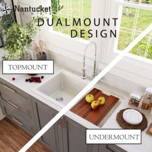 Nantucket Sinks Wellfleet-PS3320W Cape 33 Inch Fireclay Dual Mount Kitchen Sink with Drain and Cutting Board in White