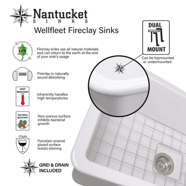 Nantucket Sinks Wellfleet-1818W Cape 18-Inch Dual Mount Fireclay Kitchen Sink