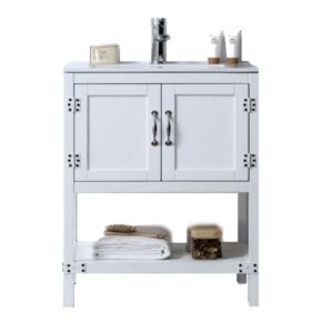 Legion Furniture WH5824-W 24 Inch Wood Vanity in Matt White with Ceramic Top, No Faucet