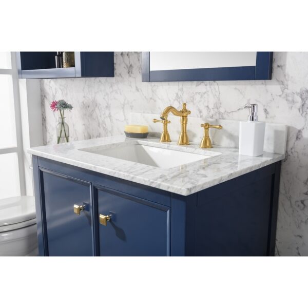 Legion Furniture WLF2130-B 30 Inch Blue Finish Sink Vanity Cabinet with Carrara White Top