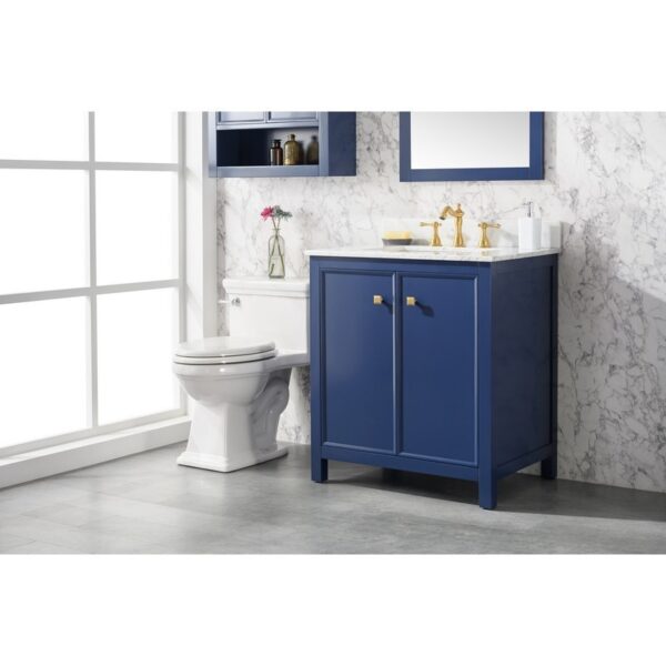 Legion Furniture WLF2130-B 30 Inch Blue Finish Sink Vanity Cabinet with Carrara White Top