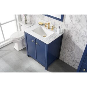 Legion Furniture WLF2130-B 30 Inch Blue Finish Sink Vanity Cabinet with Carrara White Top