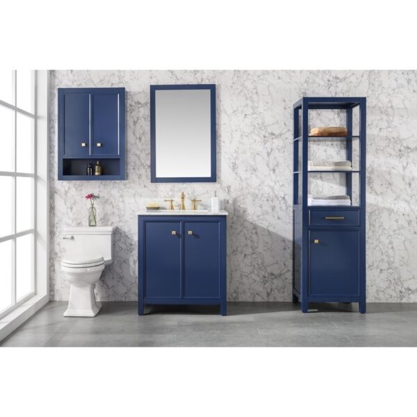 Legion Furniture WLF2130-B 30 Inch Blue Finish Sink Vanity Cabinet with Carrara White Top