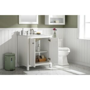 Legion Furniture WLF2130-W 30 Inch White Finish Sink Vanity Cabinet with Carrara White Top