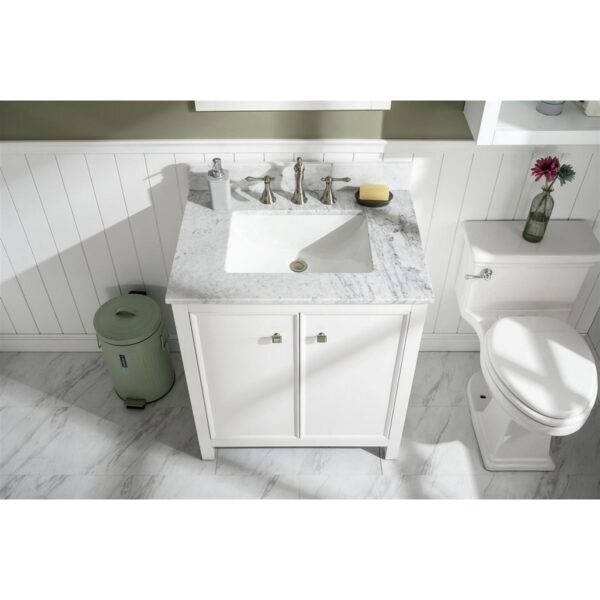 Legion Furniture WLF2130-W 30 Inch White Finish Sink Vanity Cabinet with Carrara White Top