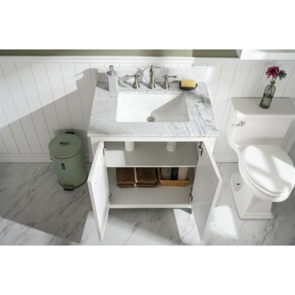 Legion Furniture WLF2130-W 30 Inch White Finish Sink Vanity Cabinet with Carrara White Top