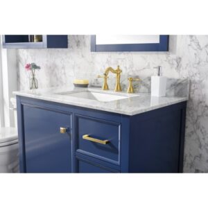 Legion Furniture WLF2136-B 36 Inch Blue Finish Sink Vanity Cabinet with Carrara White Top