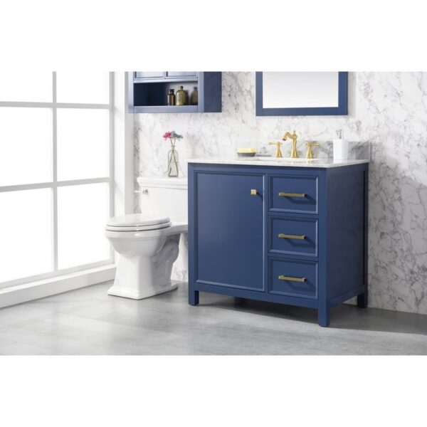 Legion Furniture WLF2136-B 36 Inch Blue Finish Sink Vanity Cabinet with Carrara White Top