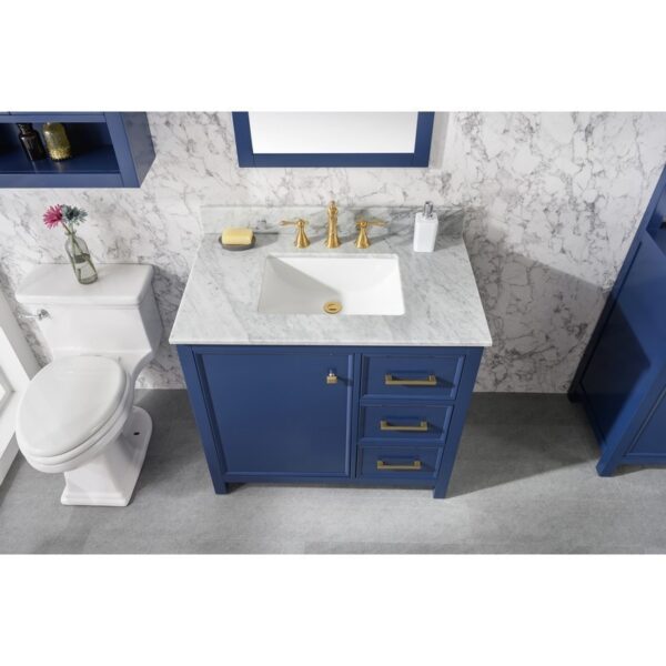 Legion Furniture WLF2136-B 36 Inch Blue Finish Sink Vanity Cabinet with Carrara White Top