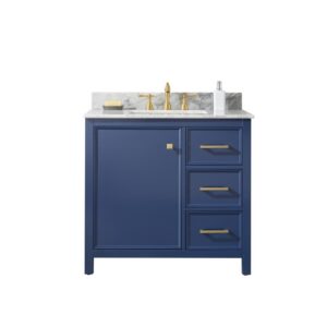 Legion Furniture WLF2136-B 36 Inch Blue Finish Sink Vanity Cabinet with Carrara White Top