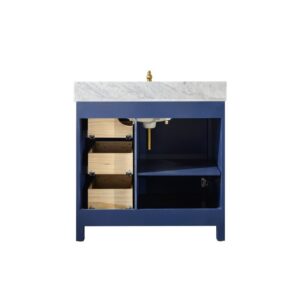 Legion Furniture WLF2136-B 36 Inch Blue Finish Sink Vanity Cabinet with Carrara White Top