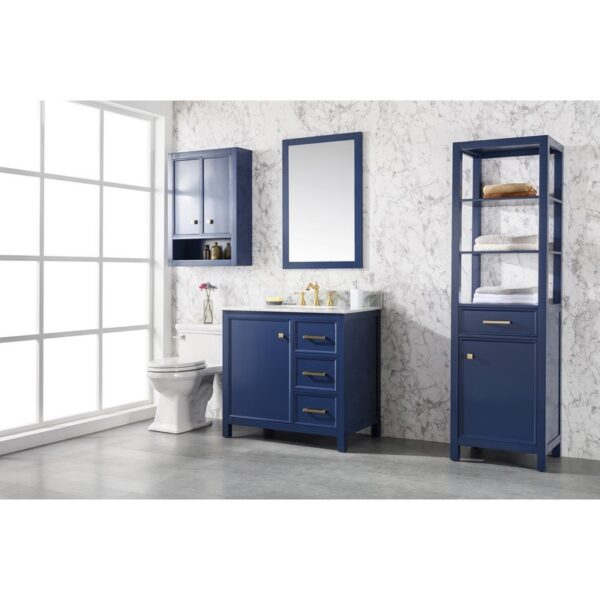 Legion Furniture WLF2136-B 36 Inch Blue Finish Sink Vanity Cabinet with Carrara White Top