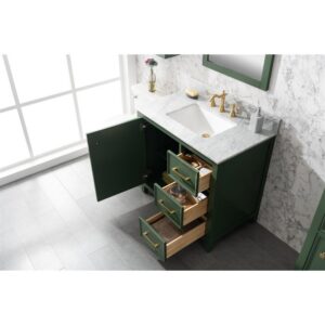 Legion Furniture WLF2136-VG 36 Inch Vogue Green Finish Sink Vanity Cabinet with Carrara White Top