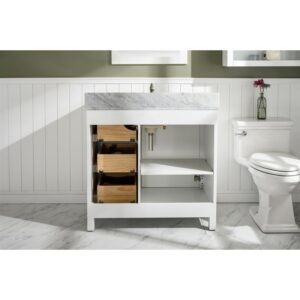 Legion Furniture WLF2136-W 36 Inch White Finish Sink Vanity Cabinet with Carrara White Top