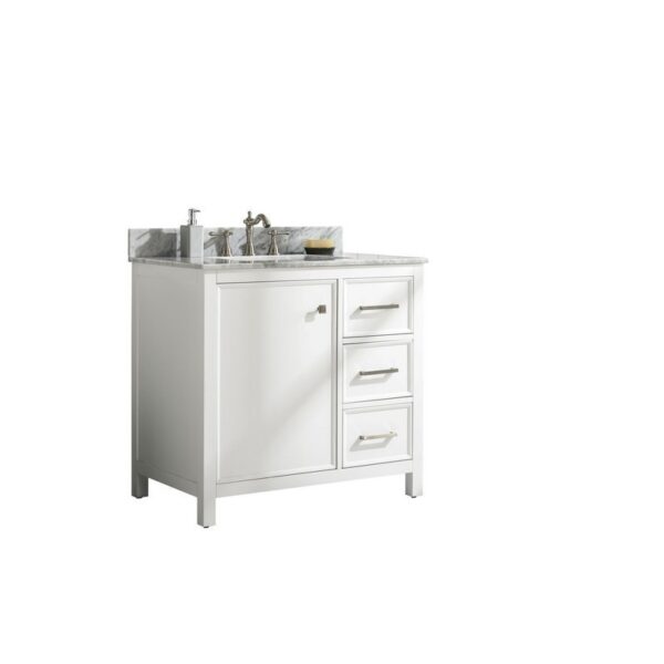 Legion Furniture WLF2136-W 36 Inch White Finish Sink Vanity Cabinet with Carrara White Top