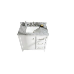 Legion Furniture WLF2136-W 36 Inch White Finish Sink Vanity Cabinet with Carrara White Top