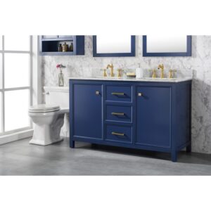 Legion Furniture WLF2154-B 54 Inch Blue Finish Double Sink Vanity Cabinet with Carrara White Top