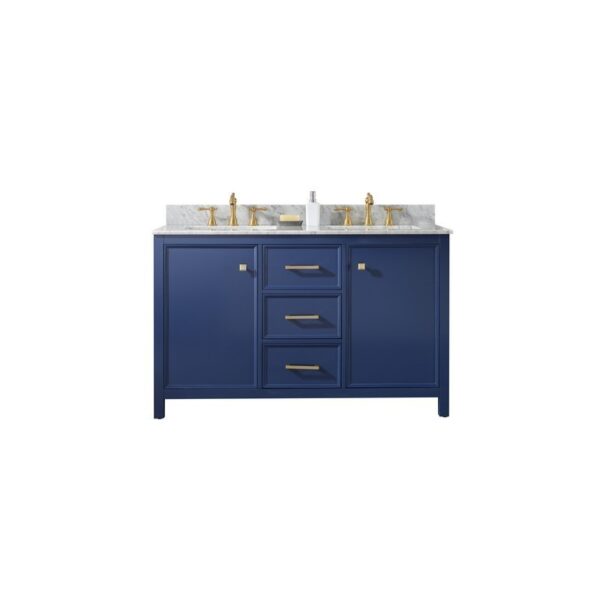 Legion Furniture WLF2154-B 54 Inch Blue Finish Double Sink Vanity Cabinet with Carrara White Top