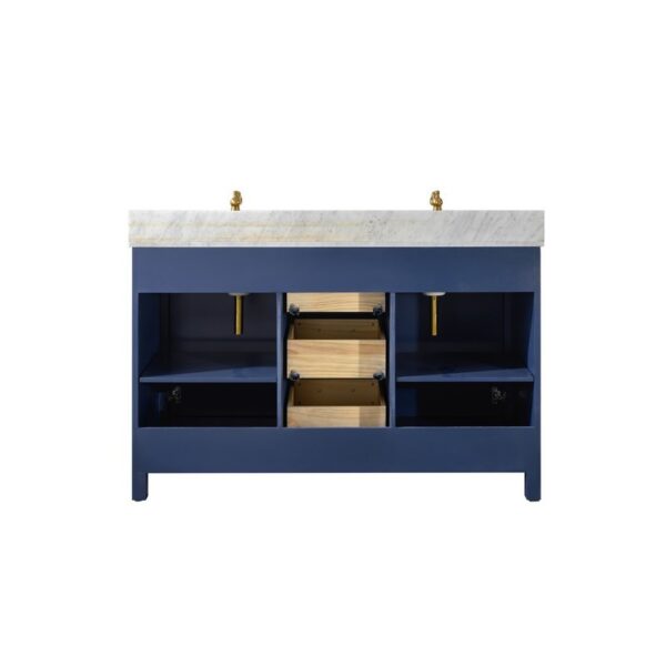 Legion Furniture WLF2154-B 54 Inch Blue Finish Double Sink Vanity Cabinet with Carrara White Top