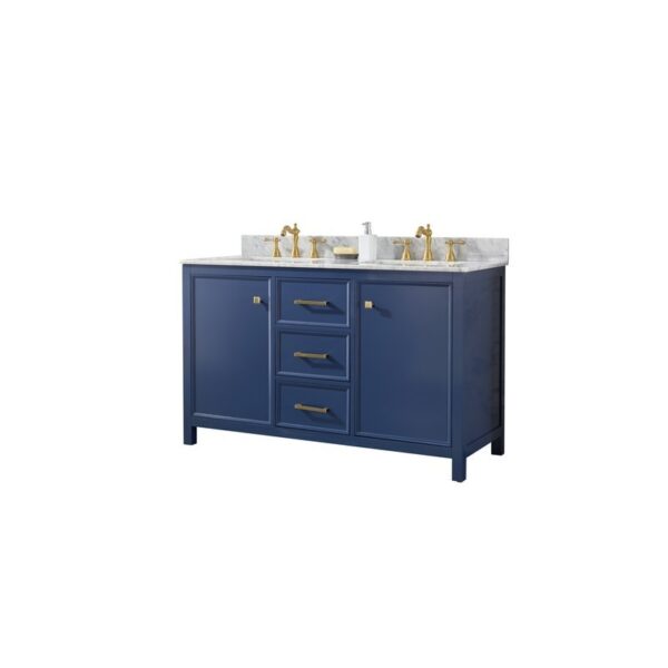 Legion Furniture WLF2154-B 54 Inch Blue Finish Double Sink Vanity Cabinet with Carrara White Top