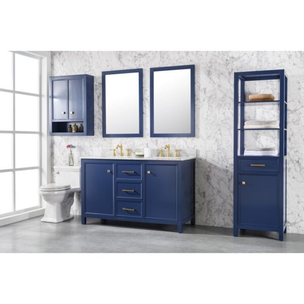 Legion Furniture WLF2154-B 54 Inch Blue Finish Double Sink Vanity Cabinet with Carrara White Top