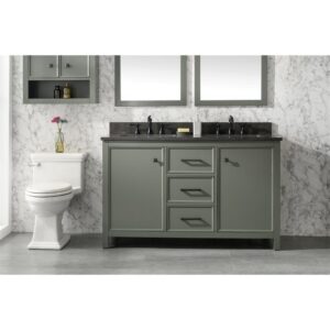 Legion Furniture WLF2154-PG 54 Inch Pewter Green Finish Double Sink Vanity Cabinet with Blue Lime Stone Top