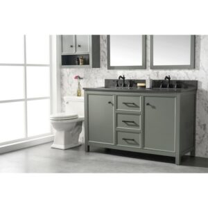 Legion Furniture WLF2154-PG 54 Inch Pewter Green Finish Double Sink Vanity Cabinet with Blue Lime Stone Top