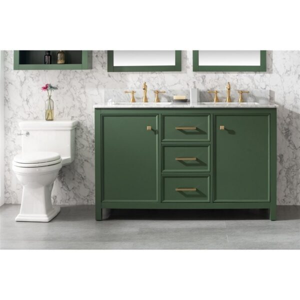 Legion Furniture WLF2154-VG 54 Inch Vogue Green Finish Double Sink Vanity Cabinet with Carrara White Top