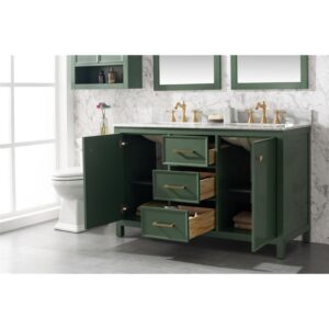 Legion Furniture WLF2154-VG 54 Inch Vogue Green Finish Double Sink Vanity Cabinet with Carrara White Top