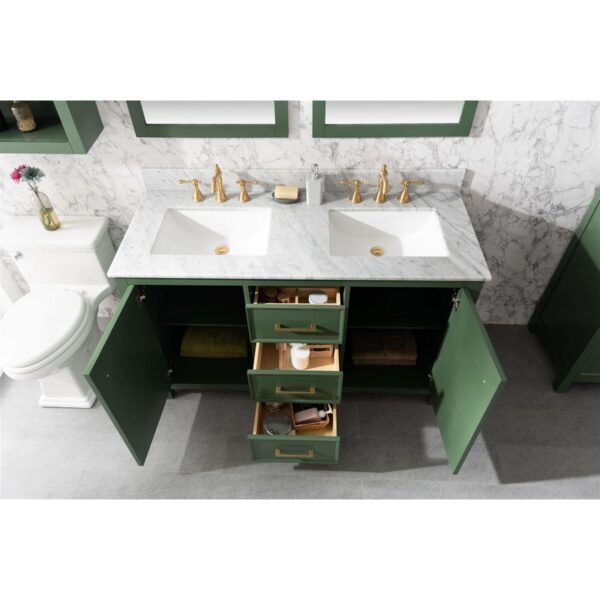 Legion Furniture WLF2154-VG 54 Inch Vogue Green Finish Double Sink Vanity Cabinet with Carrara White Top