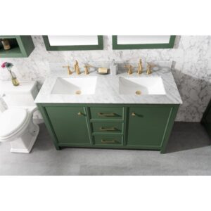 Legion Furniture WLF2154-VG 54 Inch Vogue Green Finish Double Sink Vanity Cabinet with Carrara White Top