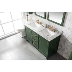 Legion Furniture WLF2154-VG 54 Inch Vogue Green Finish Double Sink Vanity Cabinet with Carrara White Top