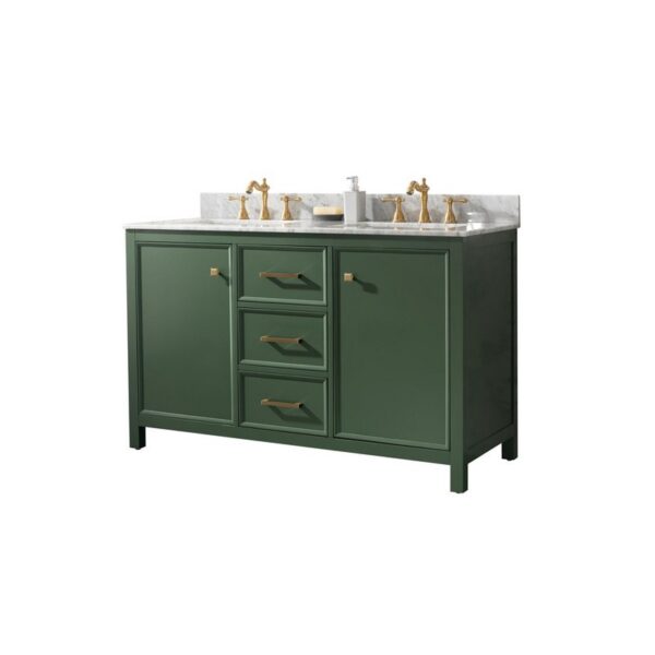 Legion Furniture WLF2154-VG 54 Inch Vogue Green Finish Double Sink Vanity Cabinet with Carrara White Top