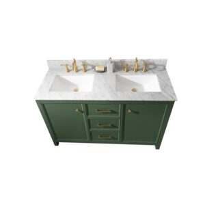 Legion Furniture WLF2154-VG 54 Inch Vogue Green Finish Double Sink Vanity Cabinet with Carrara White Top