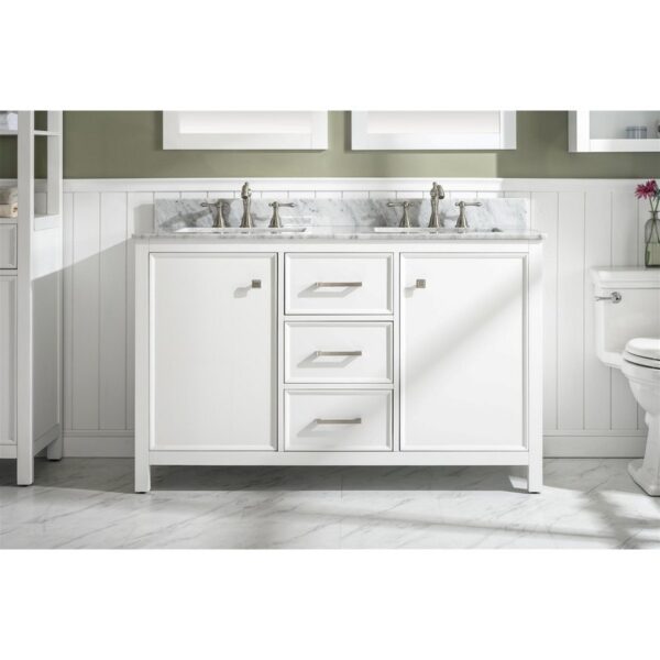 Legion Furniture WLF2154-W 54 Inch White Finish Double Sink Vanity Cabinet with Carrara White Top