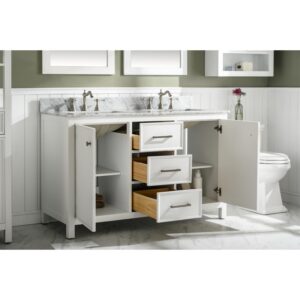 Legion Furniture WLF2154-W 54 Inch White Finish Double Sink Vanity Cabinet with Carrara White Top