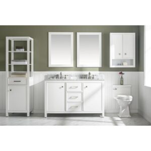 Legion Furniture WLF2154-W 54 Inch White Finish Double Sink Vanity Cabinet with Carrara White Top