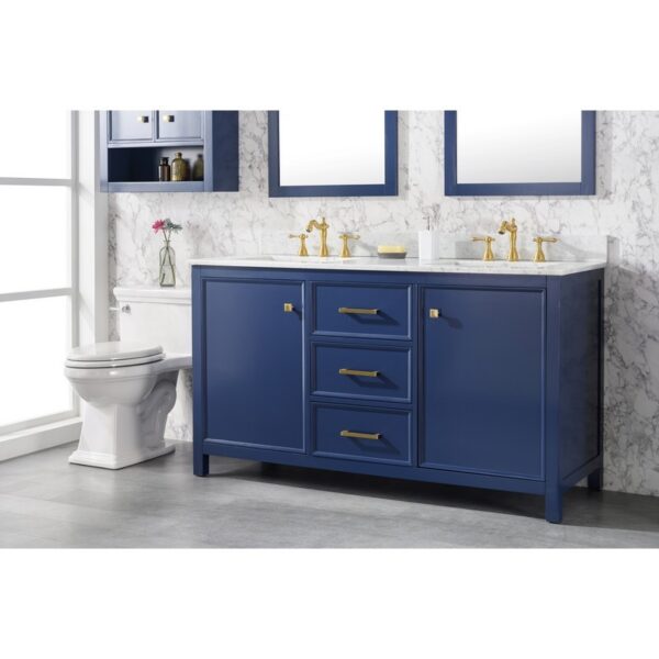 Legion Furniture WLF2160D-B 60 Inch Blue Finish Double Sink Vanity Cabinet with Carrara White Top