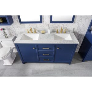 Legion Furniture WLF2160D-B 60 Inch Blue Finish Double Sink Vanity Cabinet with Carrara White Top