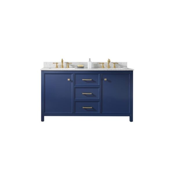 Legion Furniture WLF2160D-B 60 Inch Blue Finish Double Sink Vanity Cabinet with Carrara White Top