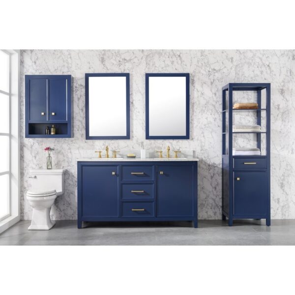 Legion Furniture WLF2160D-B 60 Inch Blue Finish Double Sink Vanity Cabinet with Carrara White Top