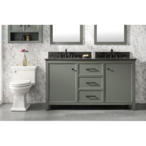 Legion Furniture WLF2160D-PG 60 Inch Pewter Green Finish Double Sink Vanity Cabinet with Blue Lime Stone Top