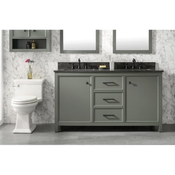 Legion Furniture WLF2160D-PG 60 Inch Pewter Green Finish Double Sink Vanity Cabinet with Blue Lime Stone Top