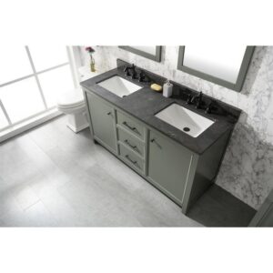 Legion Furniture WLF2160D-PG 60 Inch Pewter Green Finish Double Sink Vanity Cabinet with Blue Lime Stone Top