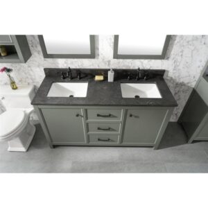 Legion Furniture WLF2160D-PG 60 Inch Pewter Green Finish Double Sink Vanity Cabinet with Blue Lime Stone Top