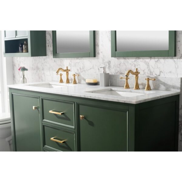 Legion Furniture WLF2160D-VG 60 Inch Vogue Green Finish Double Sink Vanity Cabinet with Carrara White Top