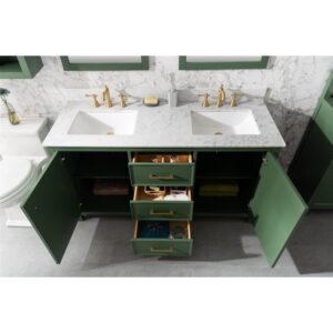 Legion Furniture WLF2160D-VG 60 Inch Vogue Green Finish Double Sink Vanity Cabinet with Carrara White Top