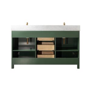 Legion Furniture WLF2160D-VG 60 Inch Vogue Green Finish Double Sink Vanity Cabinet with Carrara White Top