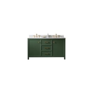 Legion Furniture WLF2160D-VG 60 Inch Vogue Green Finish Double Sink Vanity Cabinet with Carrara White Top